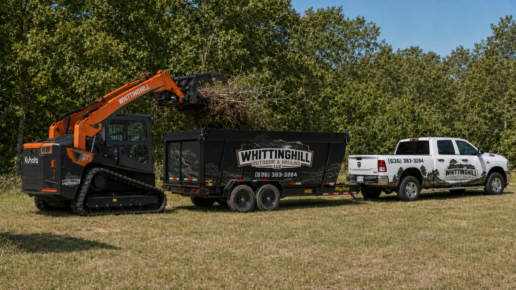 Skid steer loading brush into trailer