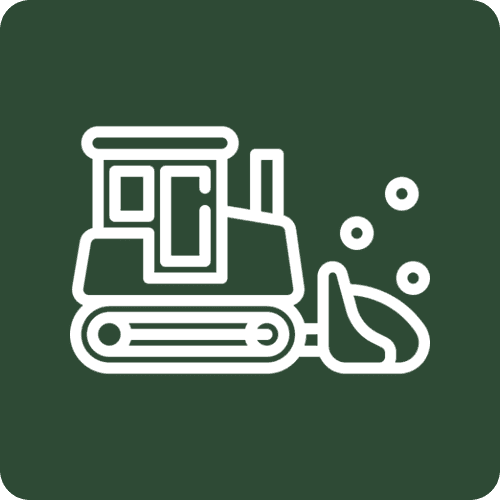 White bulldozer icon on green background