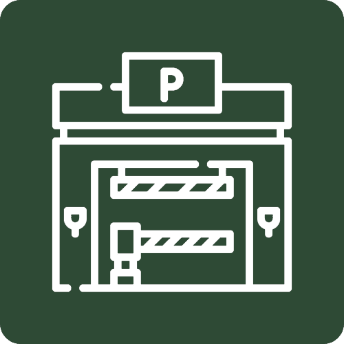 Parking garage entrance with barrier gate