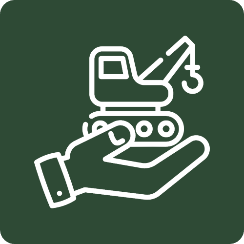 Hand holding miniature excavator icon