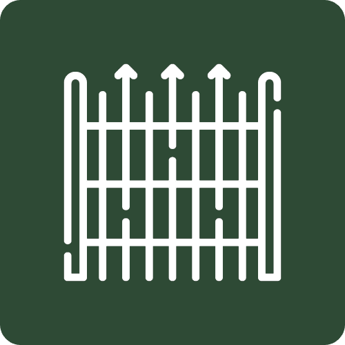 White iron fence icon on green background