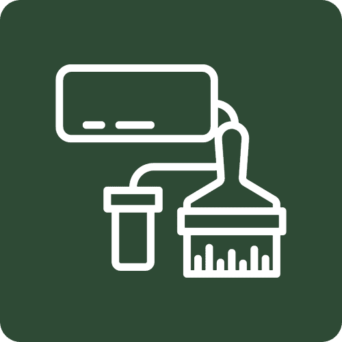 Paint roller and brush icon on green background