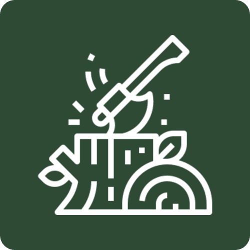 Axe chopping a tree stump icon