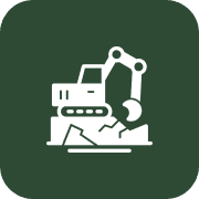 Excavator icon digging through rubble