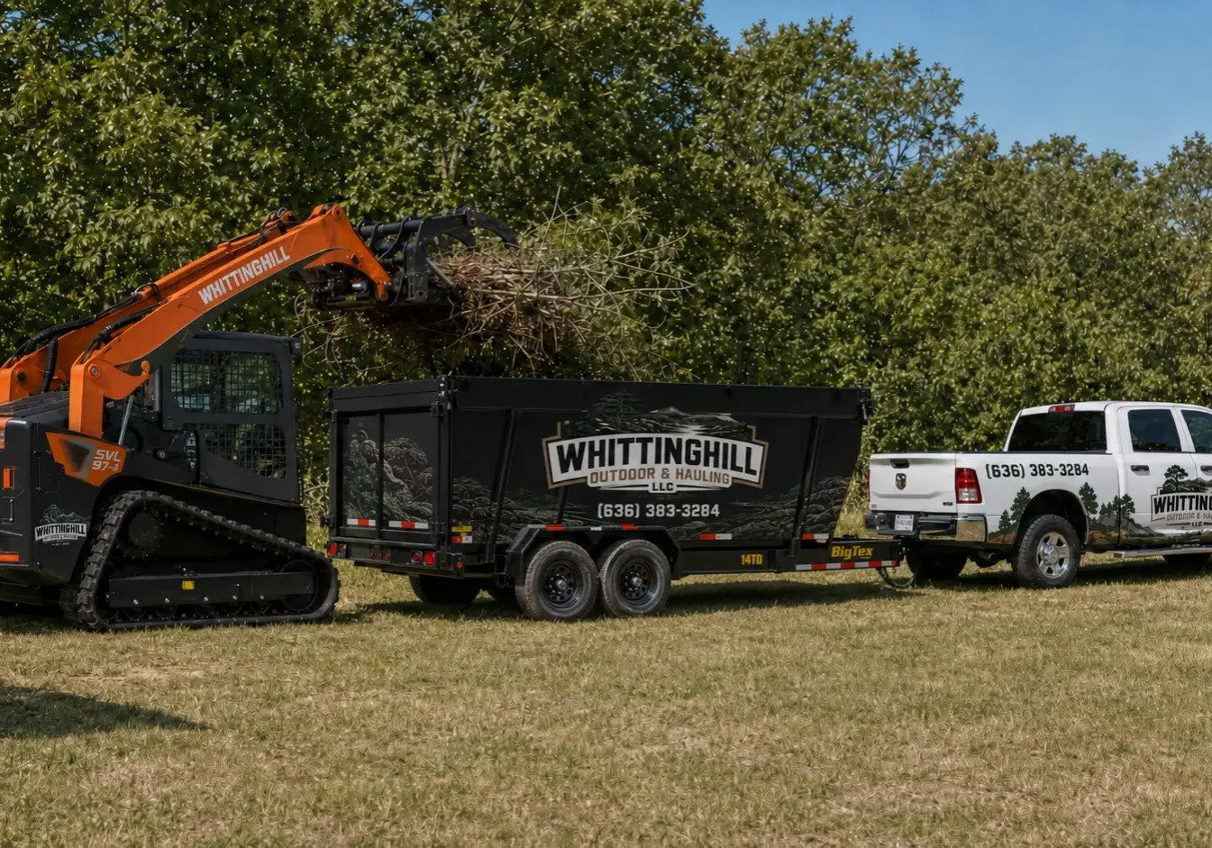 Skid steer loading brush into trailer
